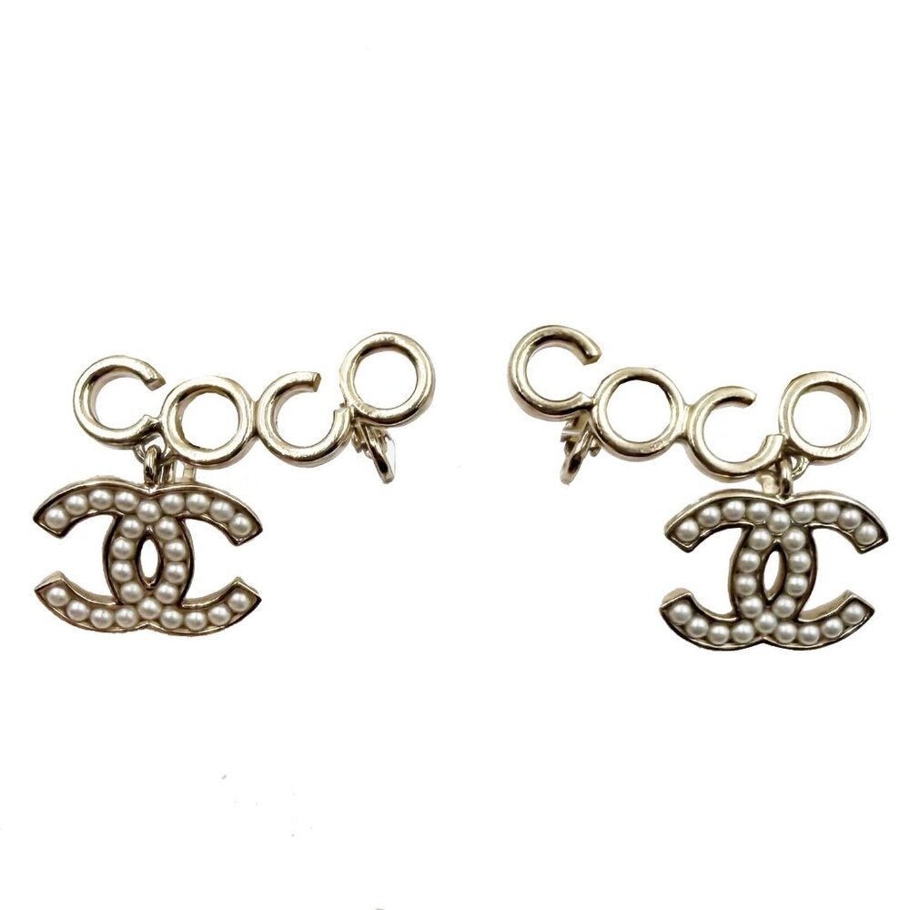 Chanel Gold CoCo CC Pearl Clip on Earrings